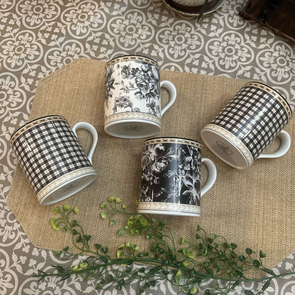 ROYAL DOULTON Studio Provence Noir Fine China 4 piece Coffee‎ Mug Rare Vintage